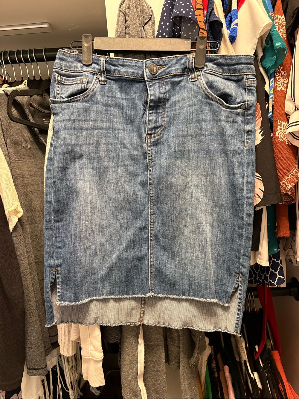 Kut from the Kloth Light Blue Denim Midi Pencil Skirt